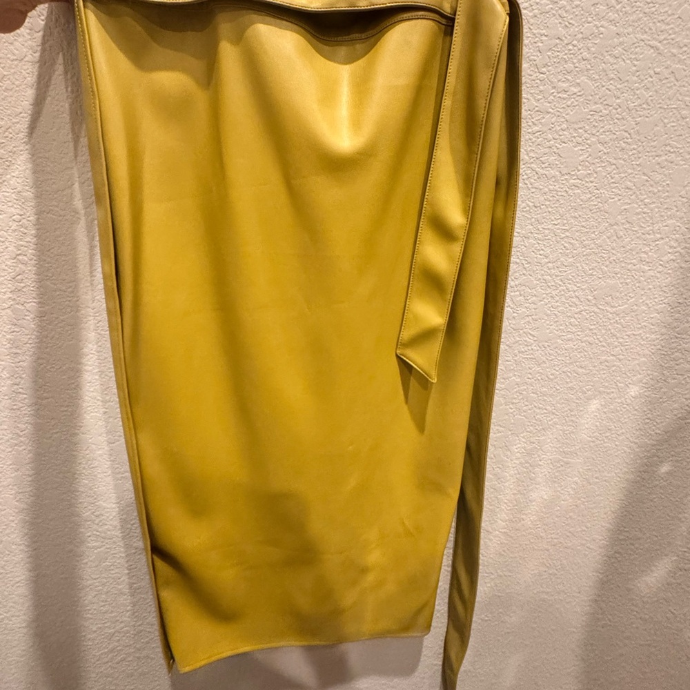 Never Fully Dressed Olive Faux Leather Wrap Midi Skirt - Picture 3 of 9